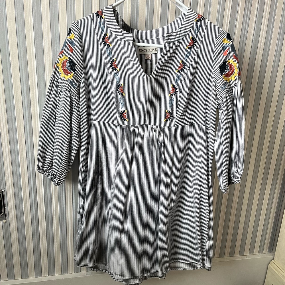 Knox Rose Striped Dress with Embroidered Details